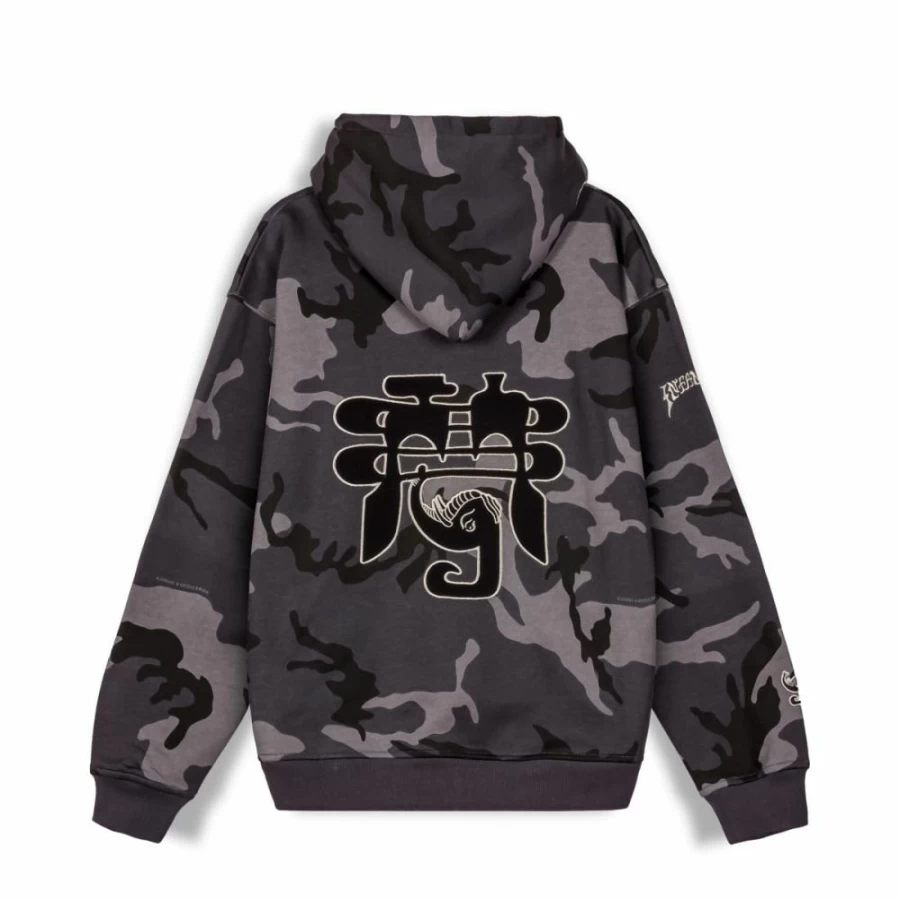 Grimey Vintage Tusker Temple All Over Print Hoodie for Men & Women - Black Hooded Sweatshirt, Fall Winter 2023 Collection