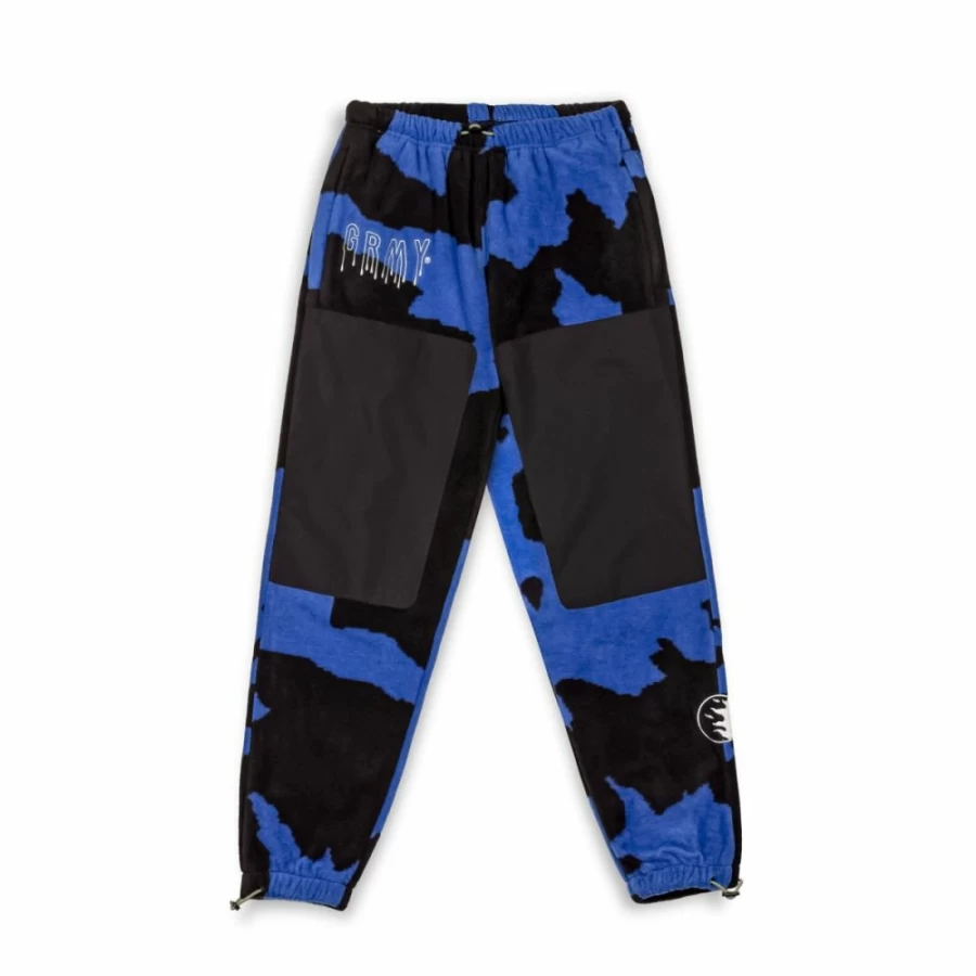 Grimey Royal Blue Polar Fleece Pants with All Over Print - Cozy Winter Fashion FW23 Collection