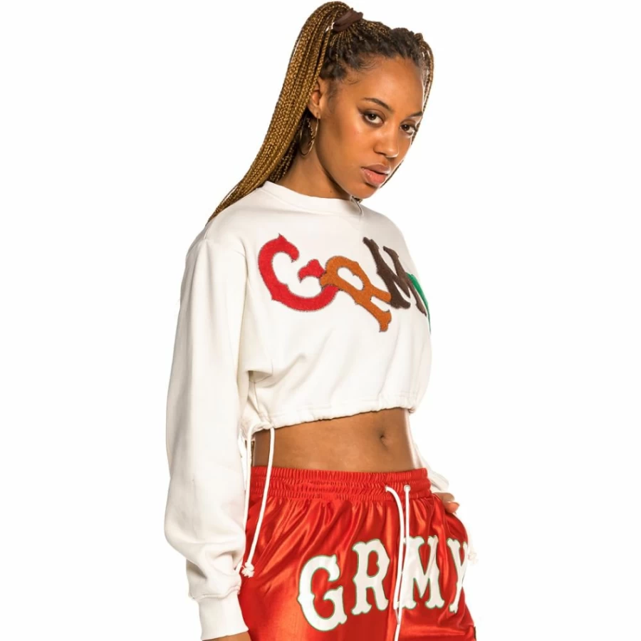Grimey "The Loot" White Crop Crewneck Sweatshirt - Women's Streetwear Spring 2021 Collection