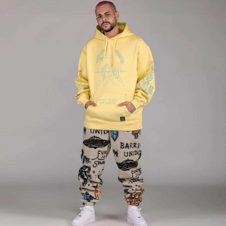 Grimey Sherpa Pants and Hoodie Set - Cream & Yellow - Lost Boys Collection - Winter 2022 Cozy Outfit