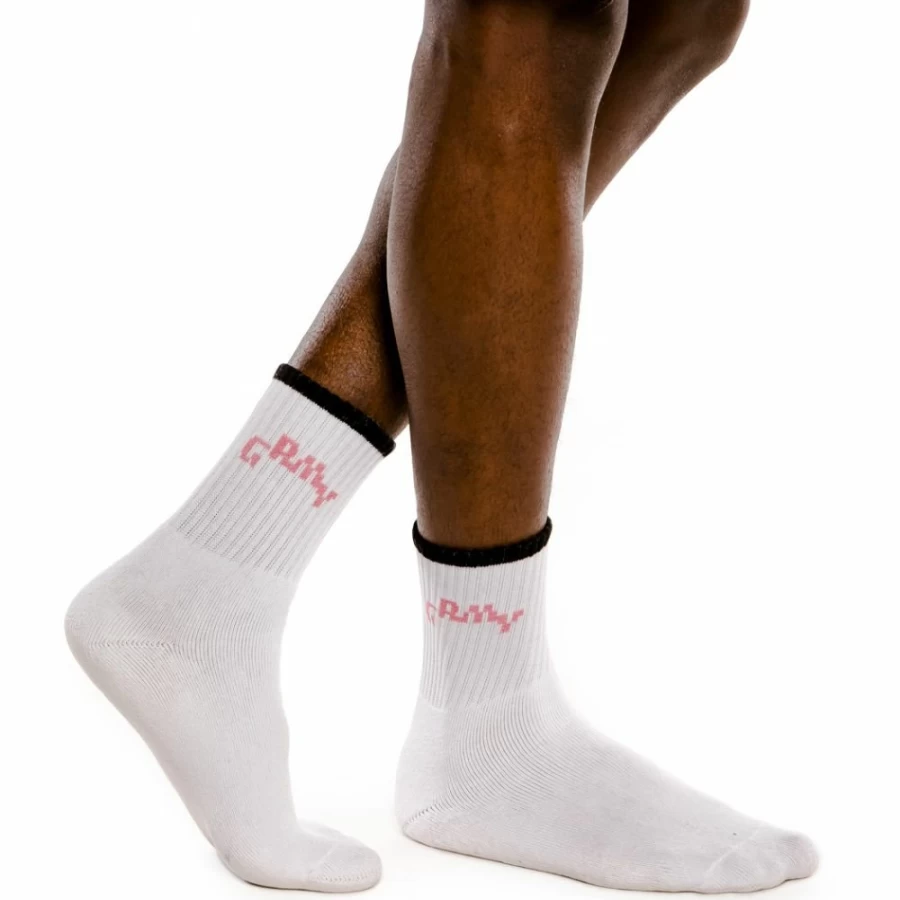 Grimey Liveution Performance Socks - White Athletic Crew Socks for Men & Women - Spring 2021 Collection