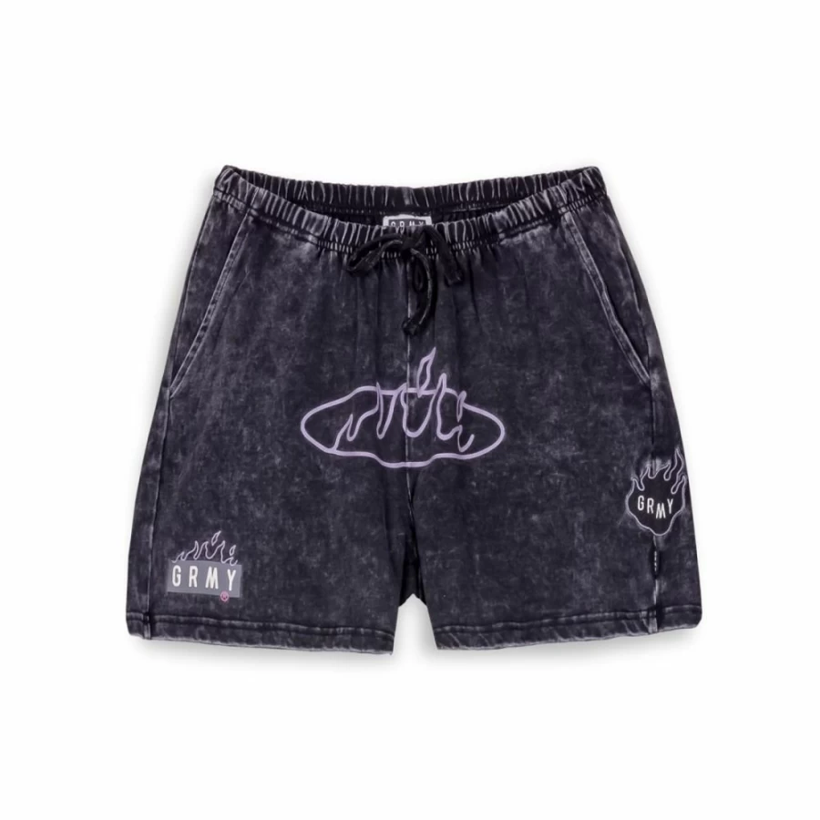 Grimey Cloven Tongues Sweatshorts for Men - Washed Black Comfort Shorts - Summer 2023 Casual Wear