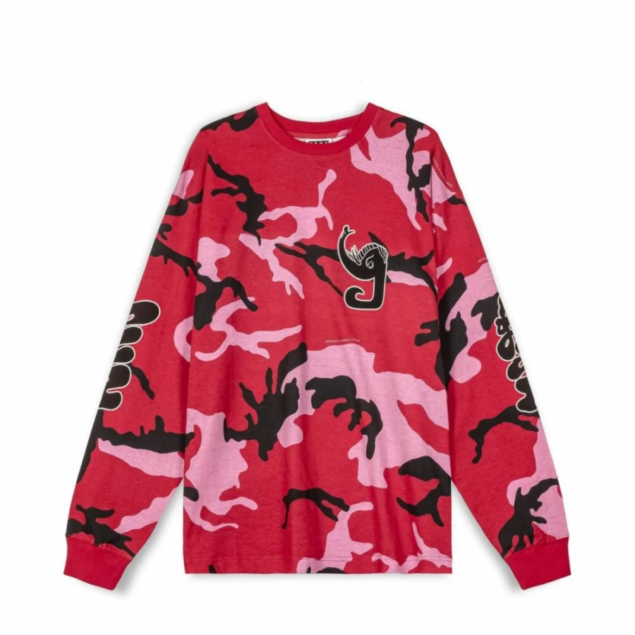 Grimey Long Sleeve T-Shirt with All Over Print - Red Tusker Temple Design - FW23 Collection