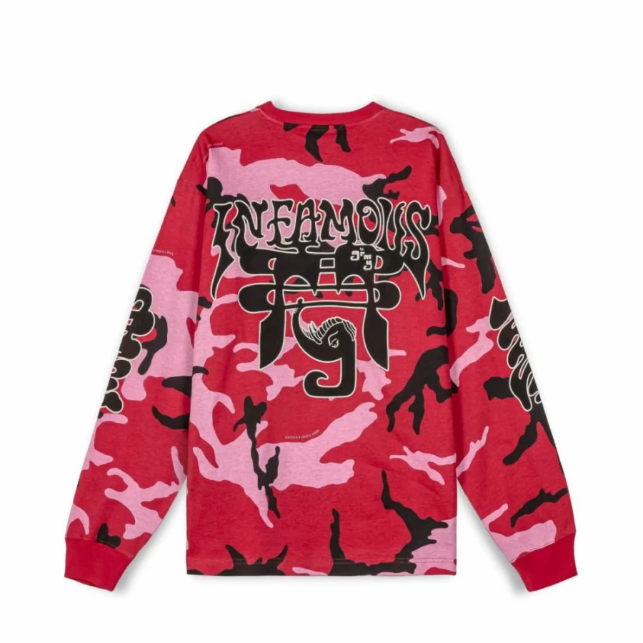 Grimey Long Sleeve T-Shirt with All Over Print - Red Tusker Temple Design - FW23 Collection